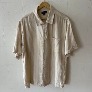 Toscano | Beige Silk Button Down Shirt Short Sleeve Luxury Lightweight XL